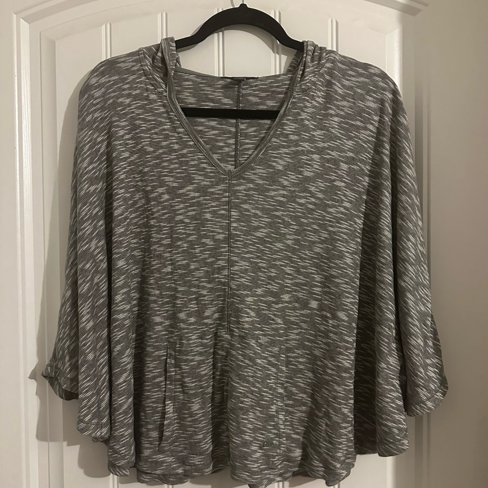 Gray Hooded Poncho Top